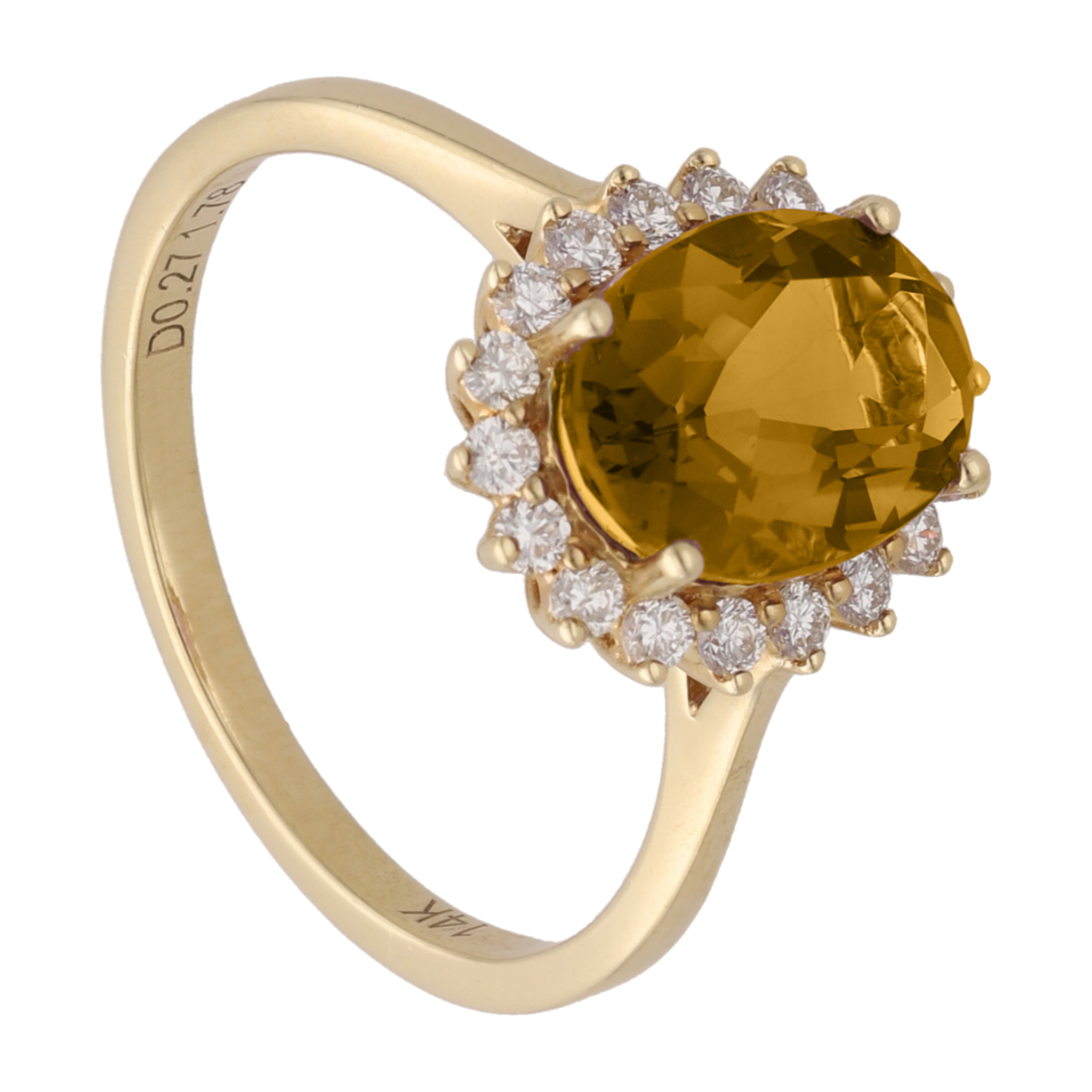 Anillo topacio/amatista/citrina oval y diamantes 14K