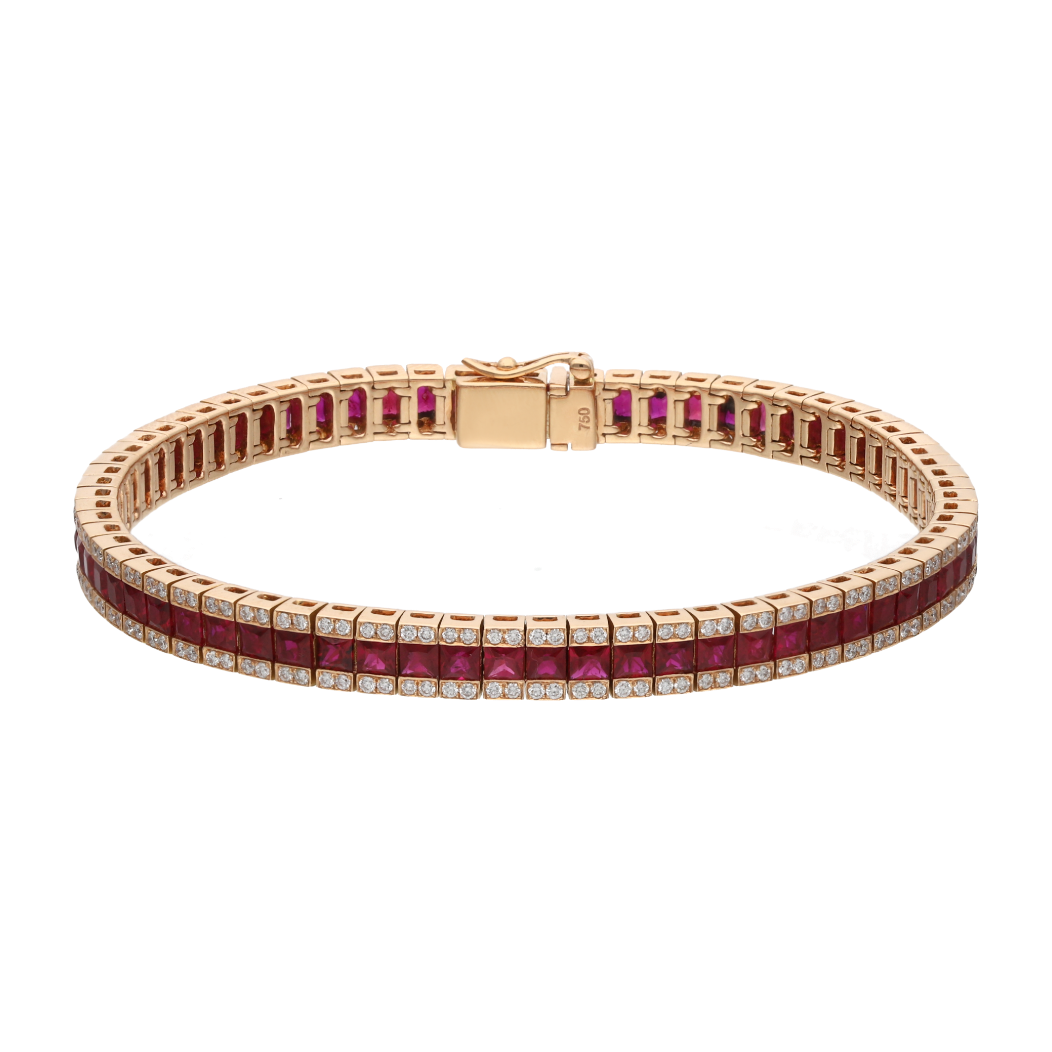 Pulsera rubíes princess y brillantes oro rosa 18K