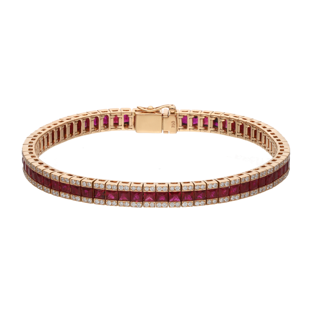 Pulsera rubíes princess y brillantes oro rosa 18K