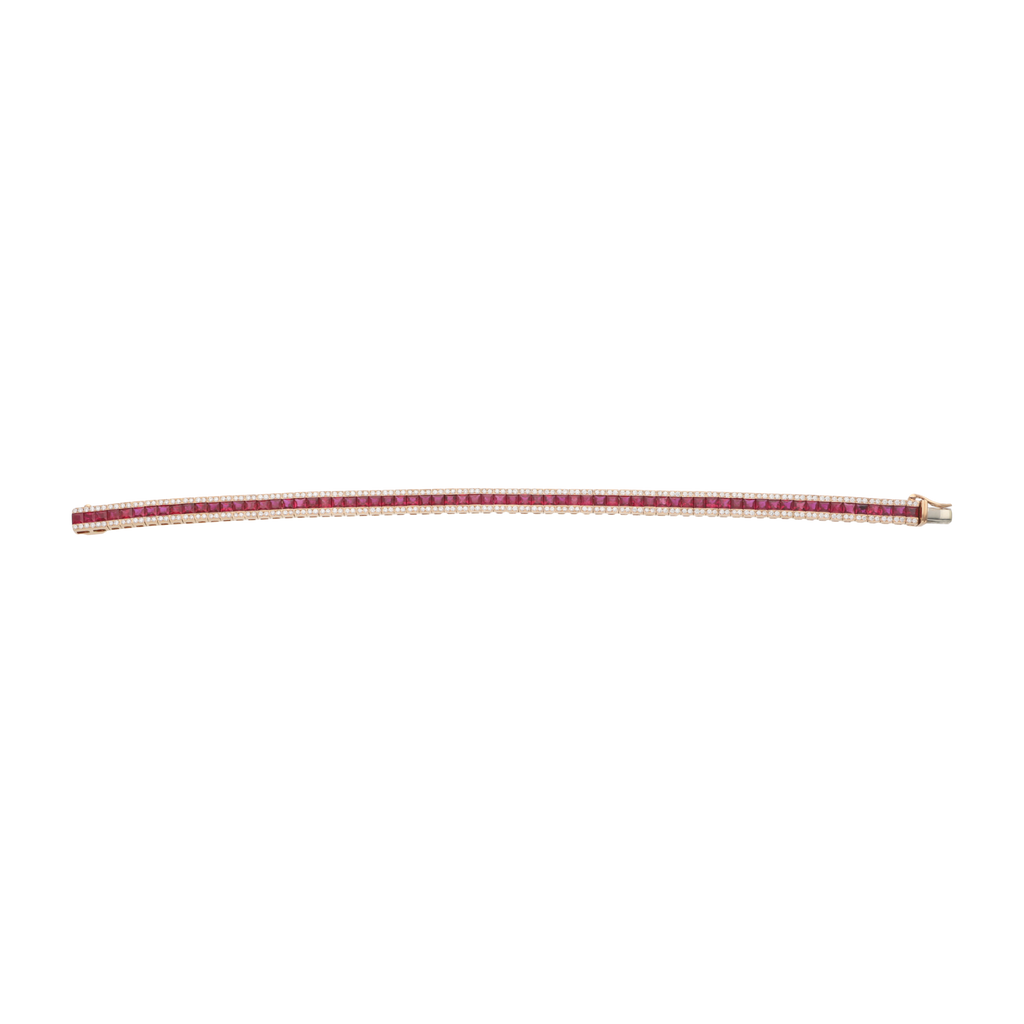 Pulsera rubíes princess y brillantes oro rosa 18K