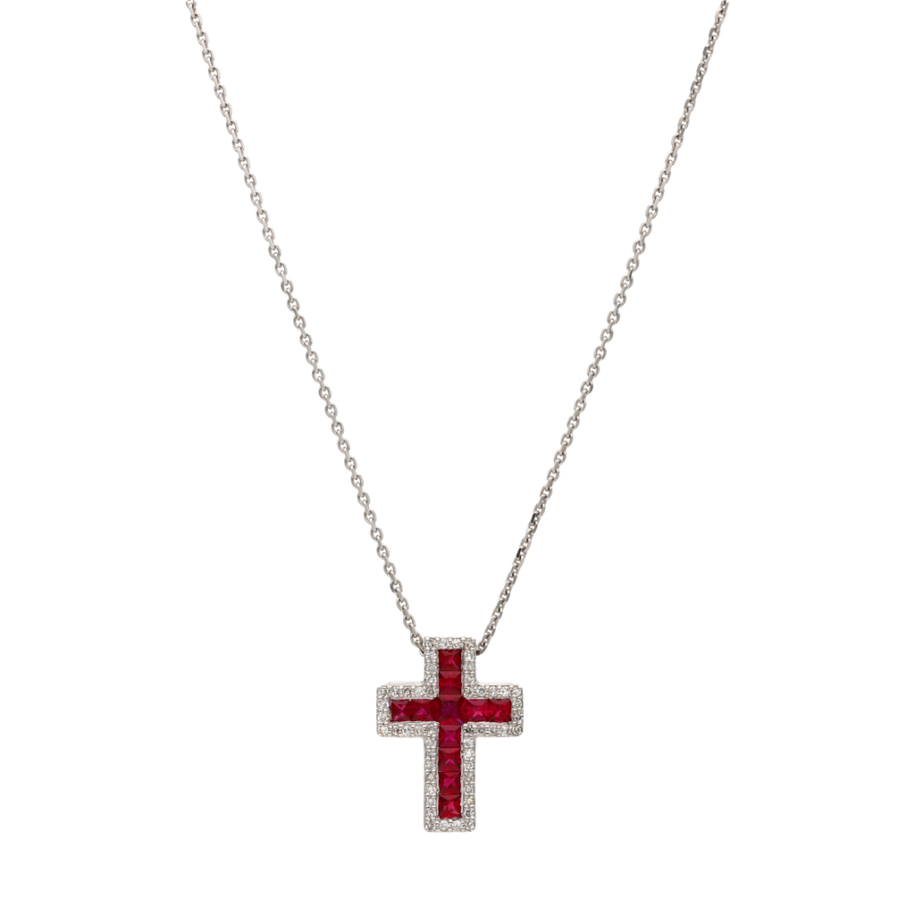 Collar cruz zafiro/rubí y diamantes 18K
