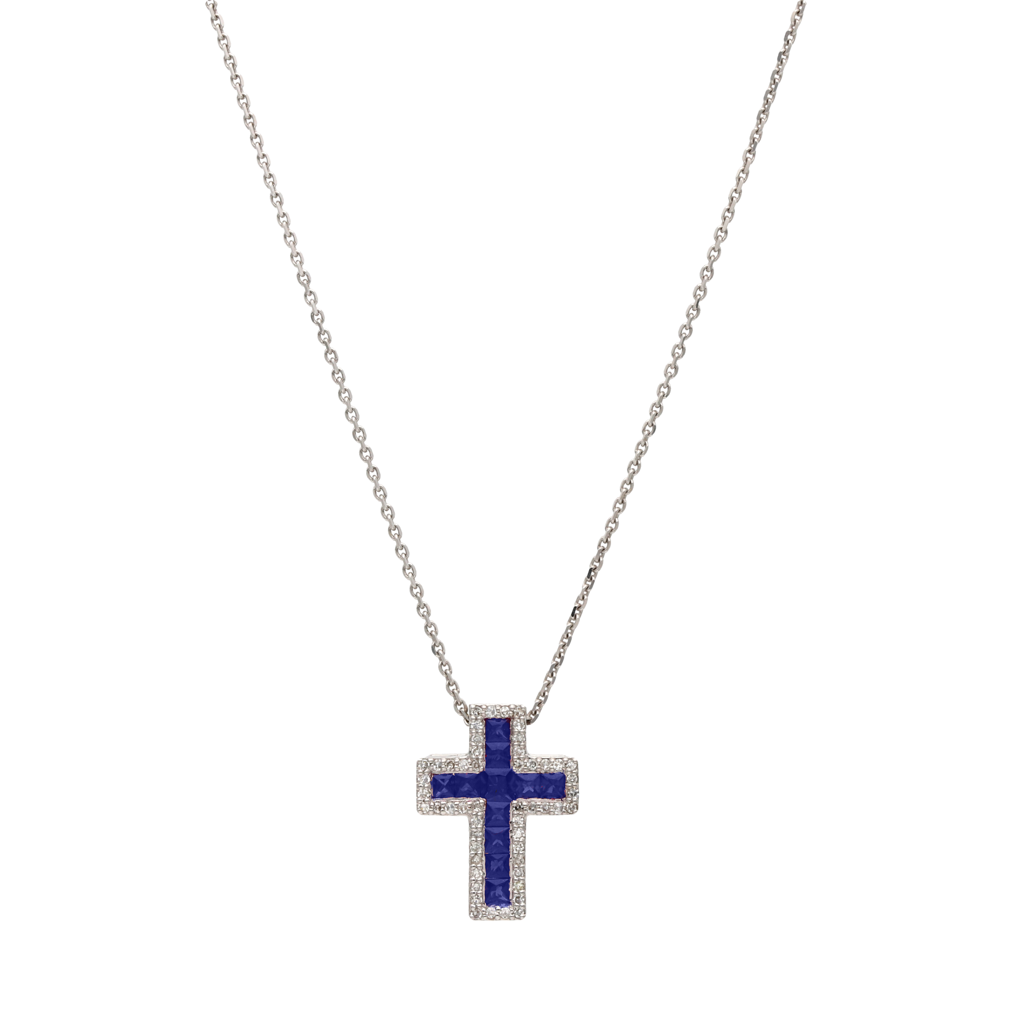 Collar cruz zafiro/rubí y diamantes 18K
