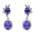 Aretes largos tanzanitas y brillantes 14K