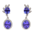 Aretes largos tanzanitas y brillantes 14K