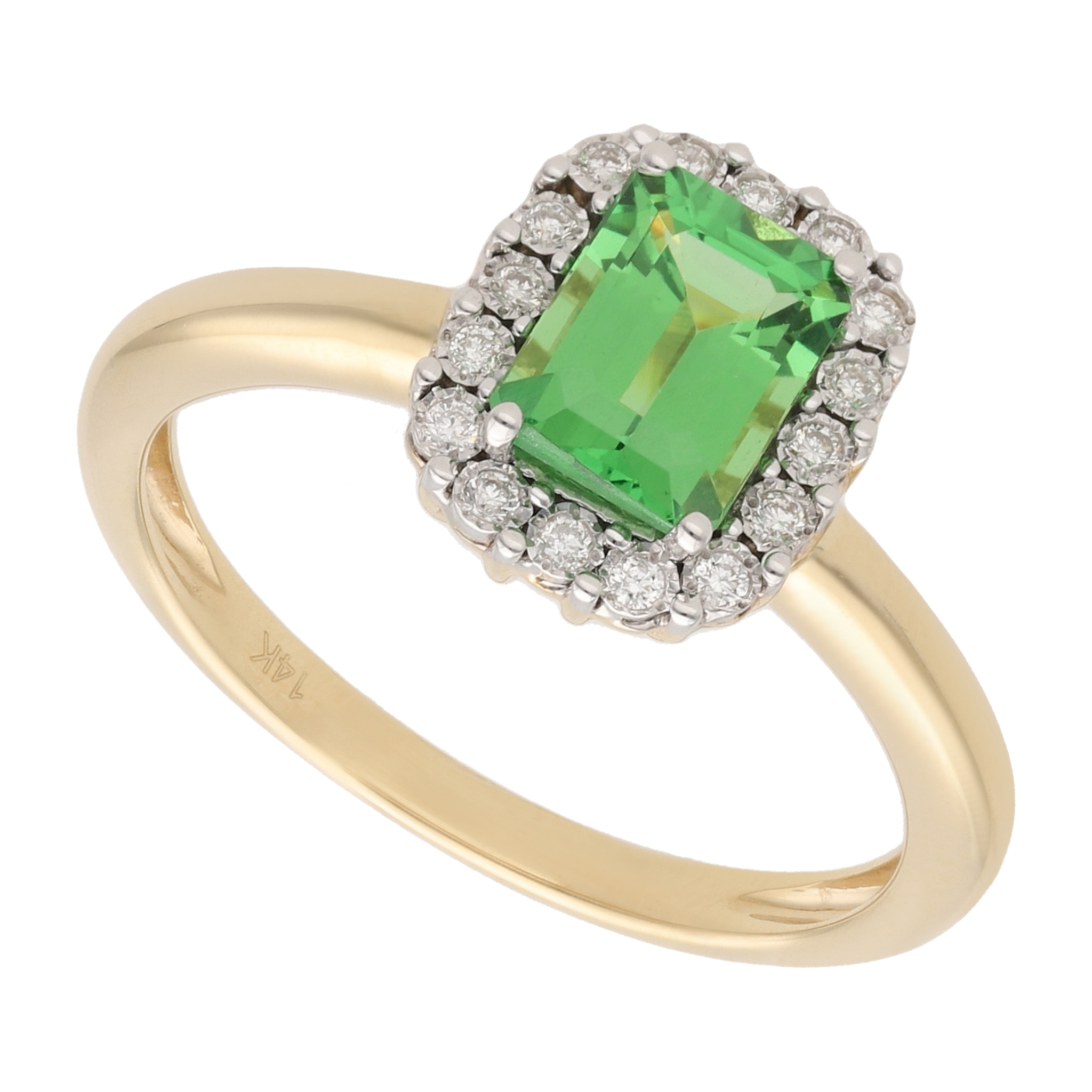Anillo tsavorita y bisel brillantes 14K