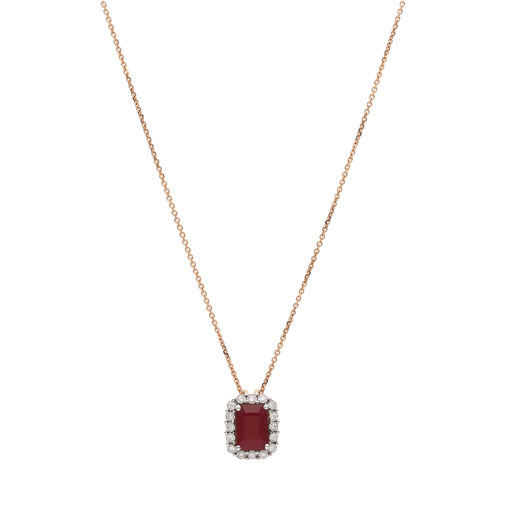 Collar rubí baguette y brillantes oro rosa 14K