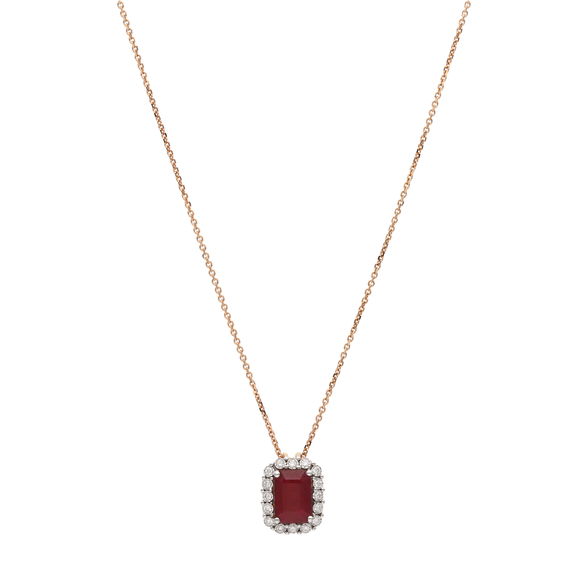 Collar rubí baguette y brillantes oro rosa 14K