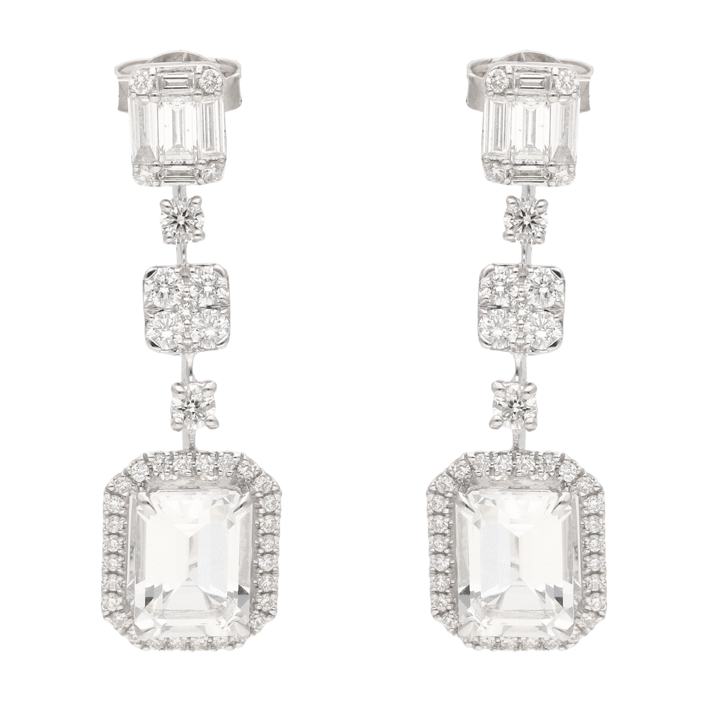 Aretes largos topacio y diamantes 14K