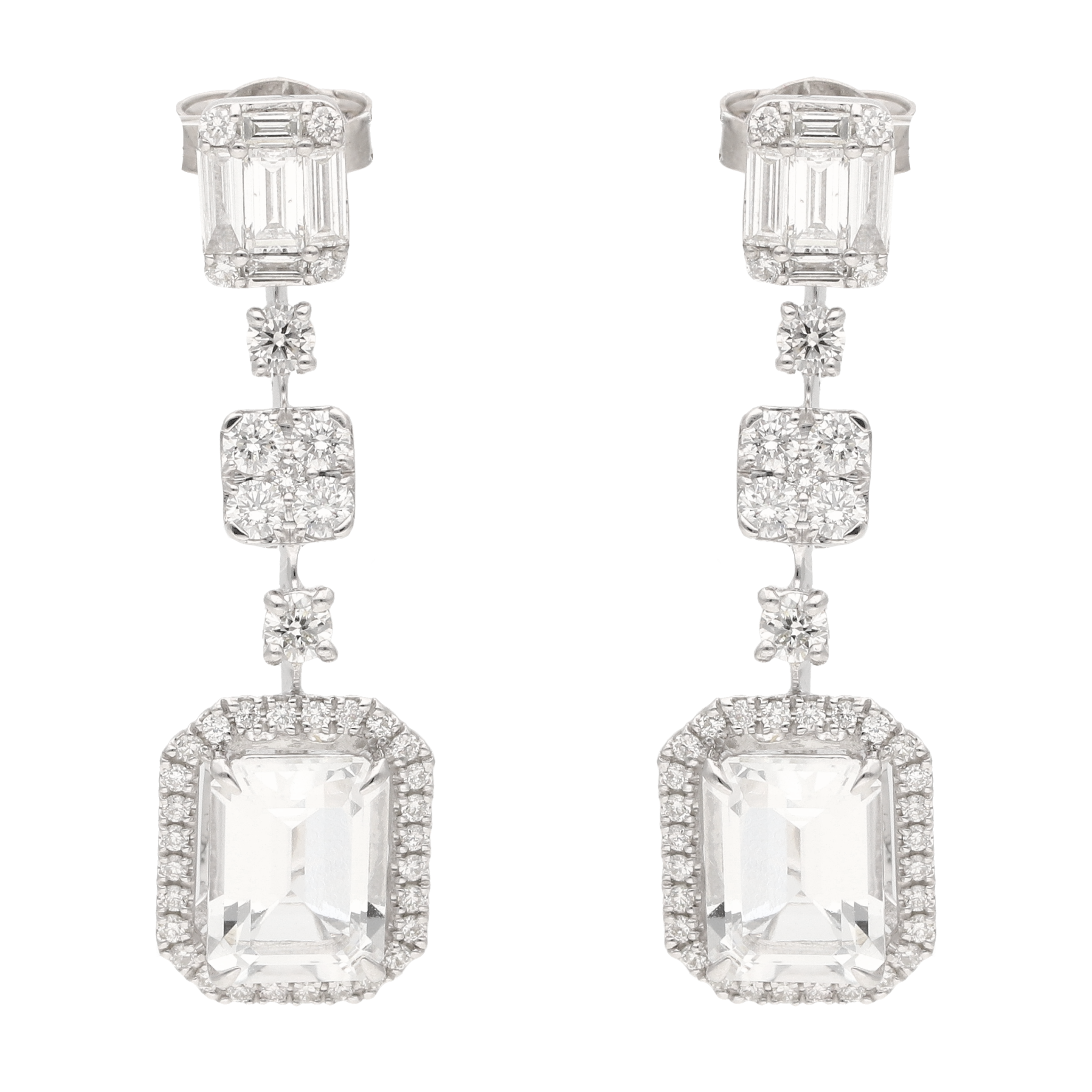 Aretes largos topacio y diamantes 14K