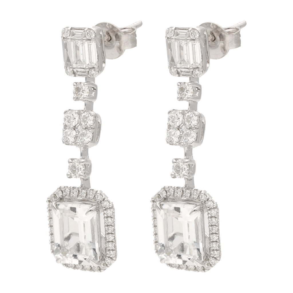 Aretes largos topacio y diamantes 14K