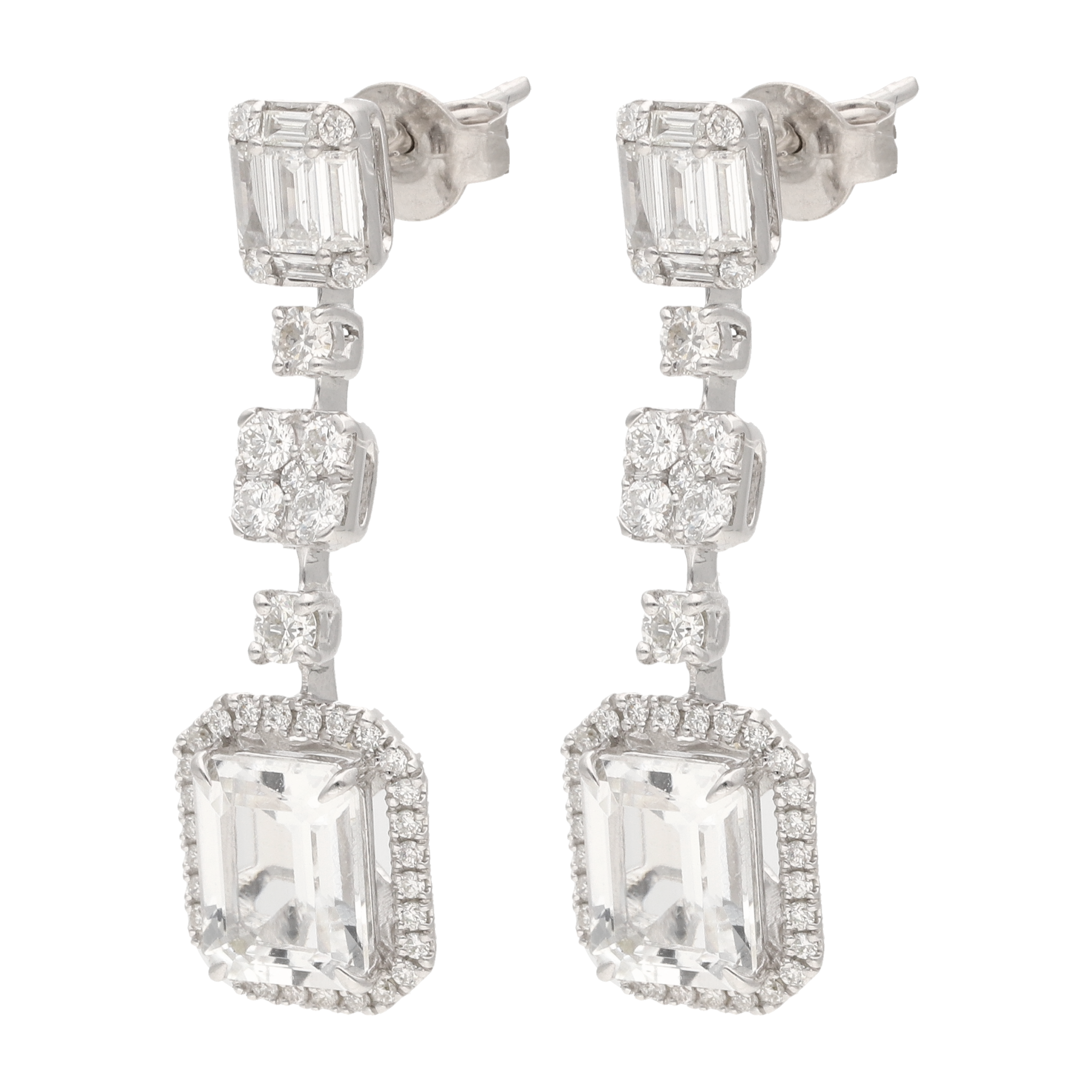Aretes largos topacio y diamantes 14K