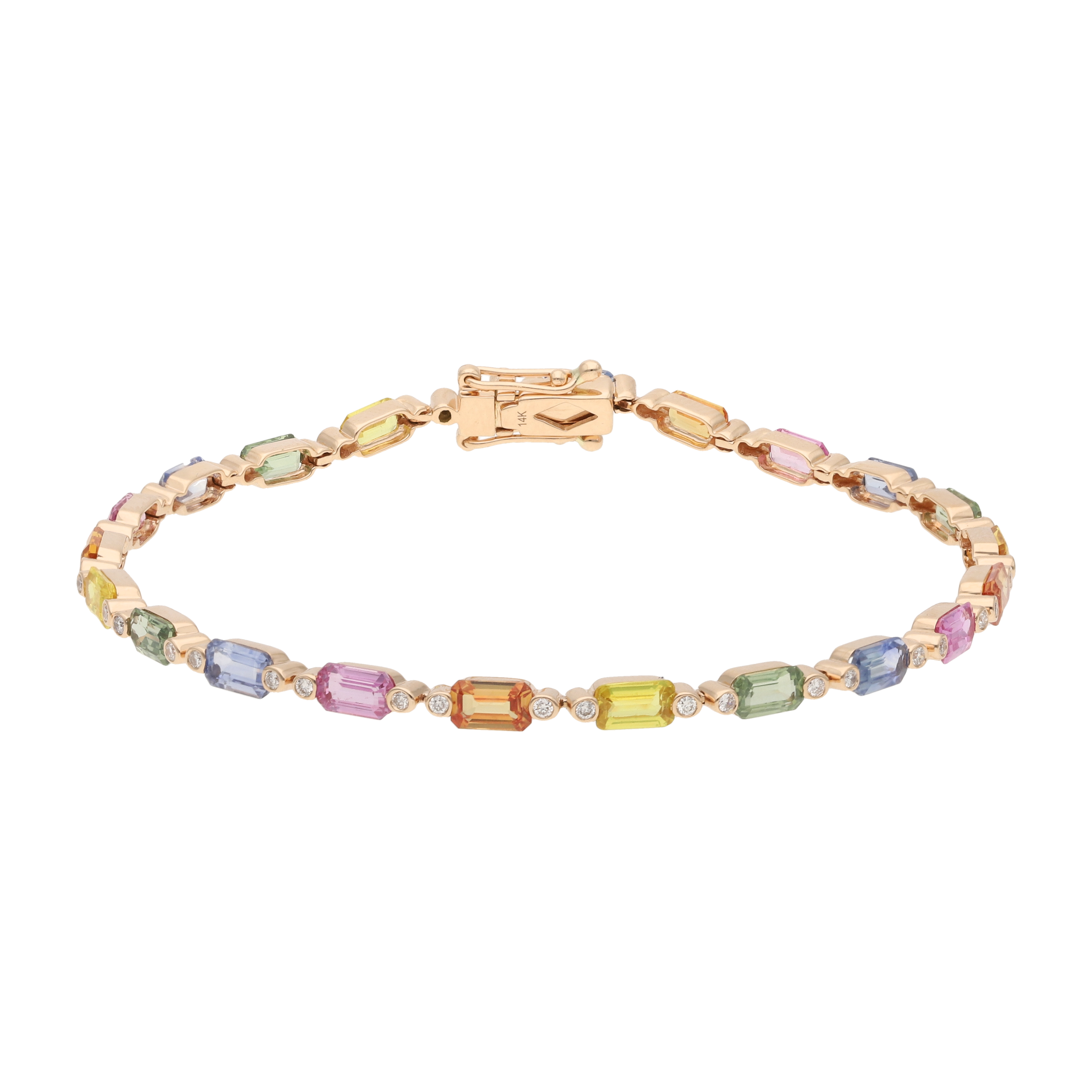 Pulsera multicolor semipreciosas y diamantes 14K