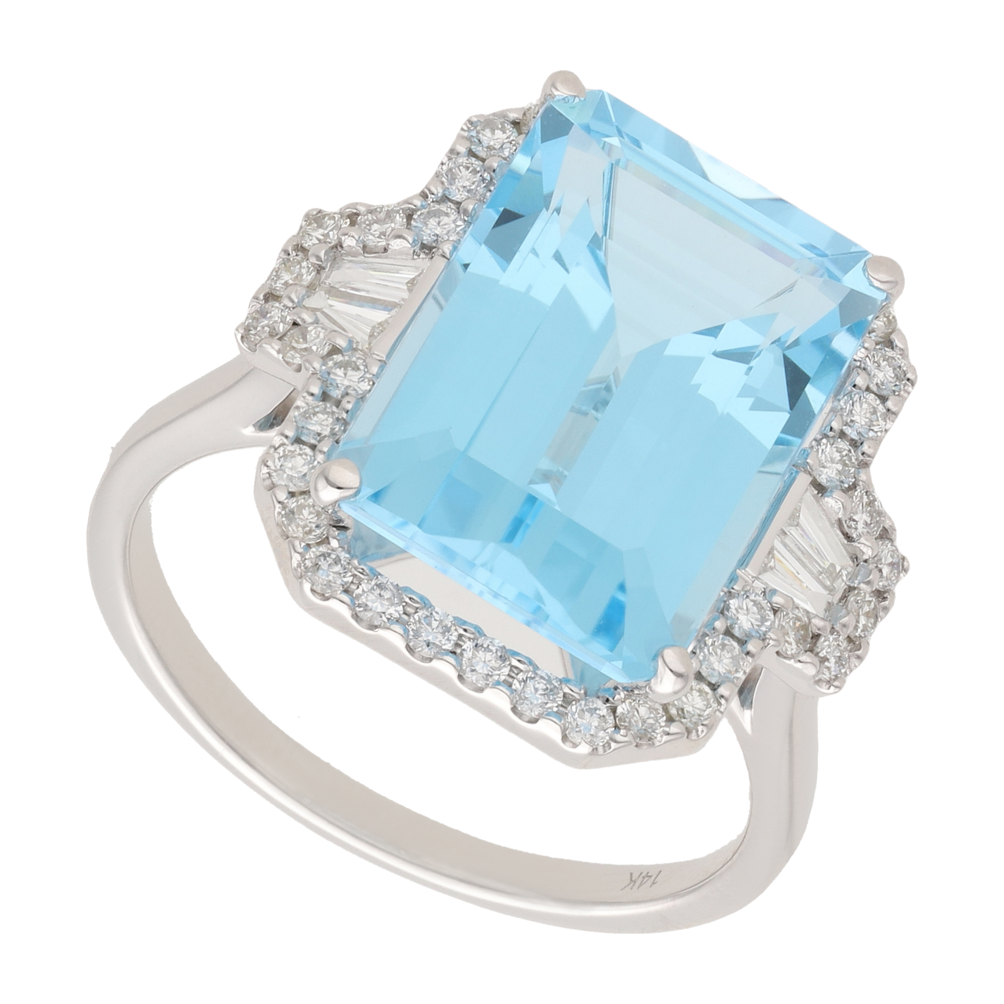 Anillo topacio azul y diamantes oro blanco 14K