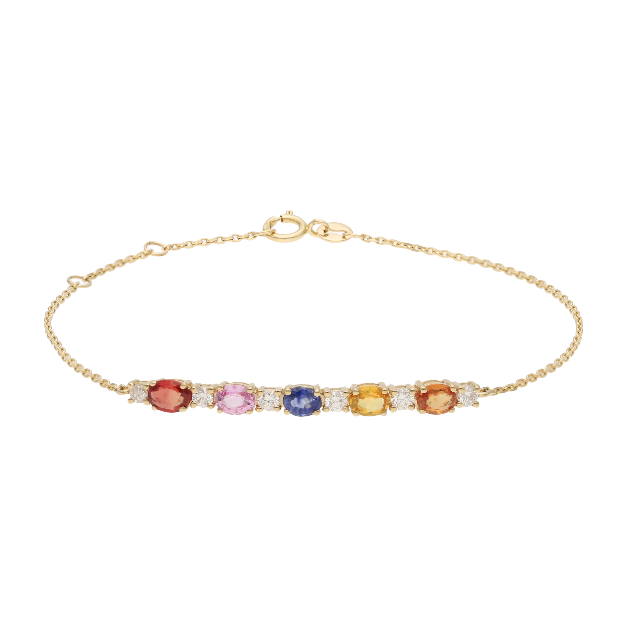 Pulsera cadena semipreciosas y diamantes 14K