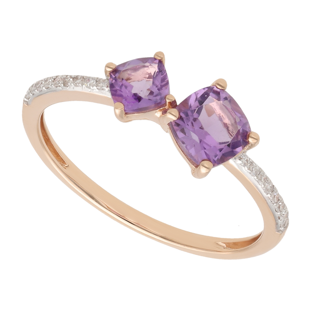Anillo tu y yo amatista oro rosa 14K