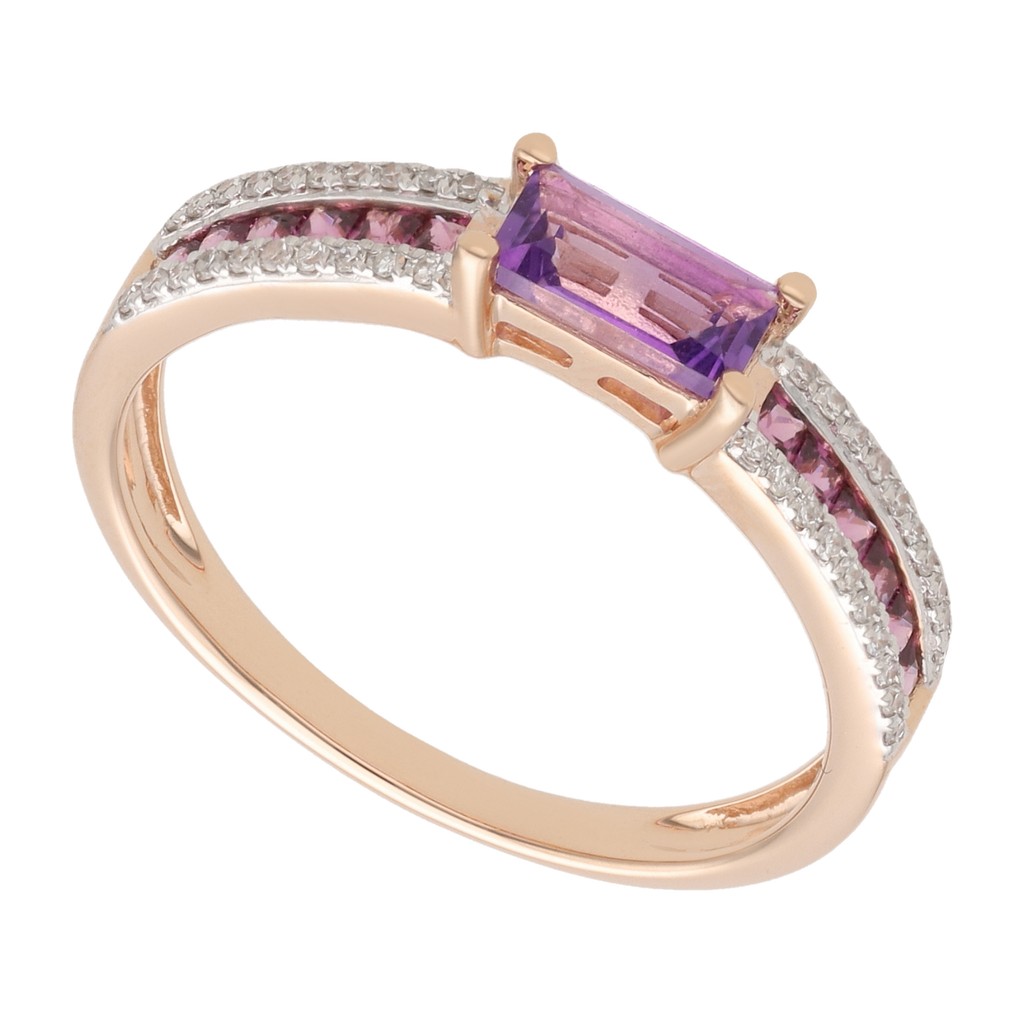 Anillo amatista y brillantes 14K