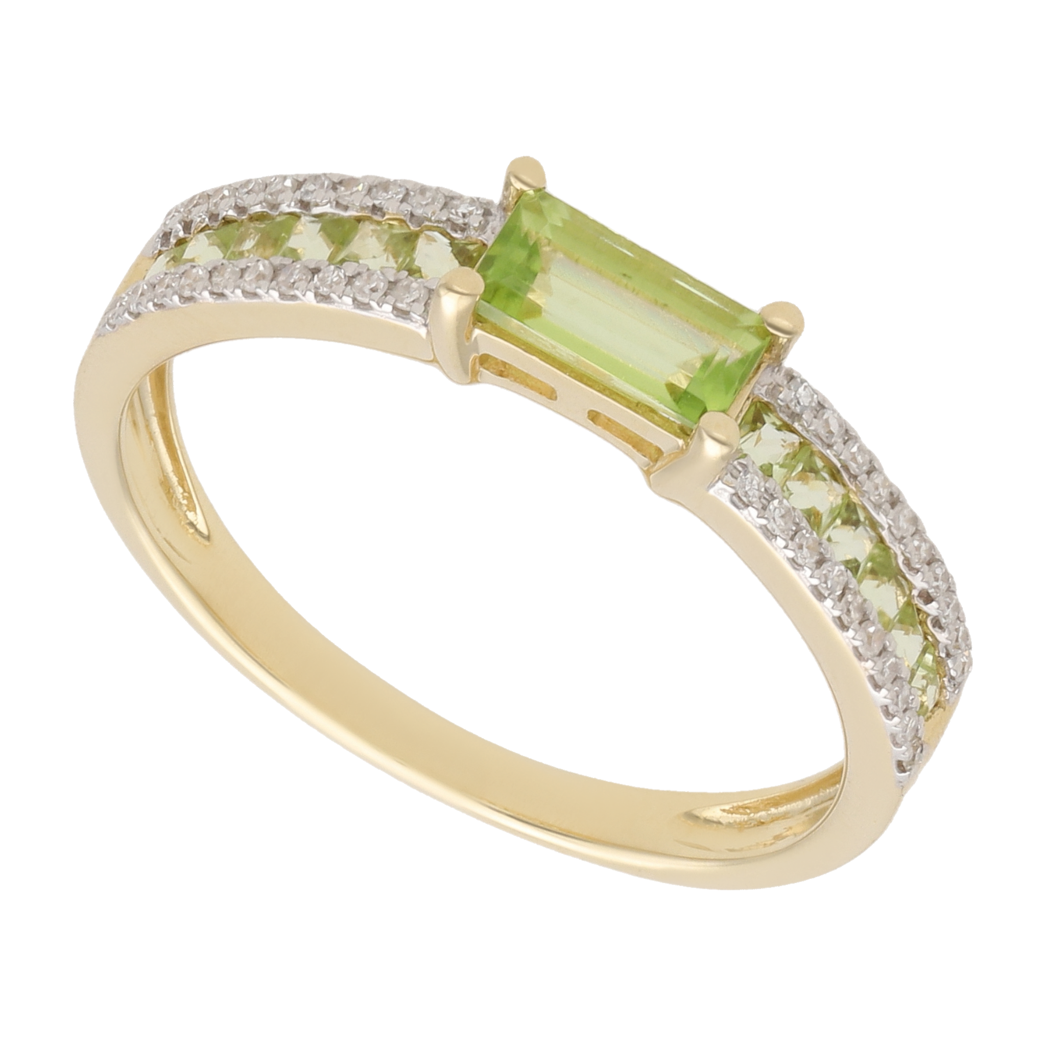 Anillo peridot y brillantes 14K