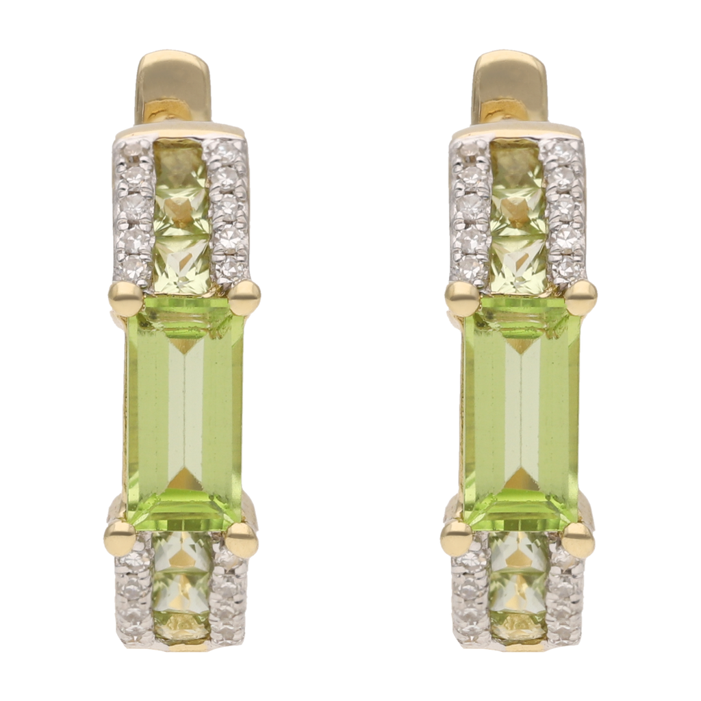 Arracadas peridot y brillantes oro amarillo 14K