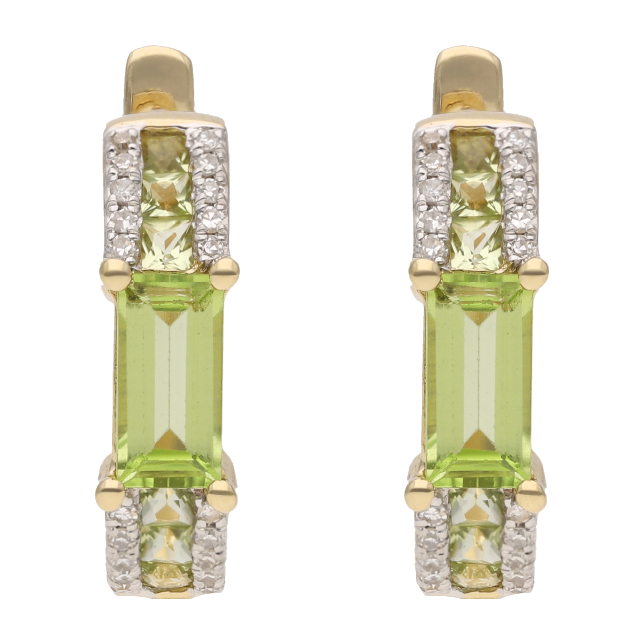 Arracadas peridot y brillantes oro amarillo 14K