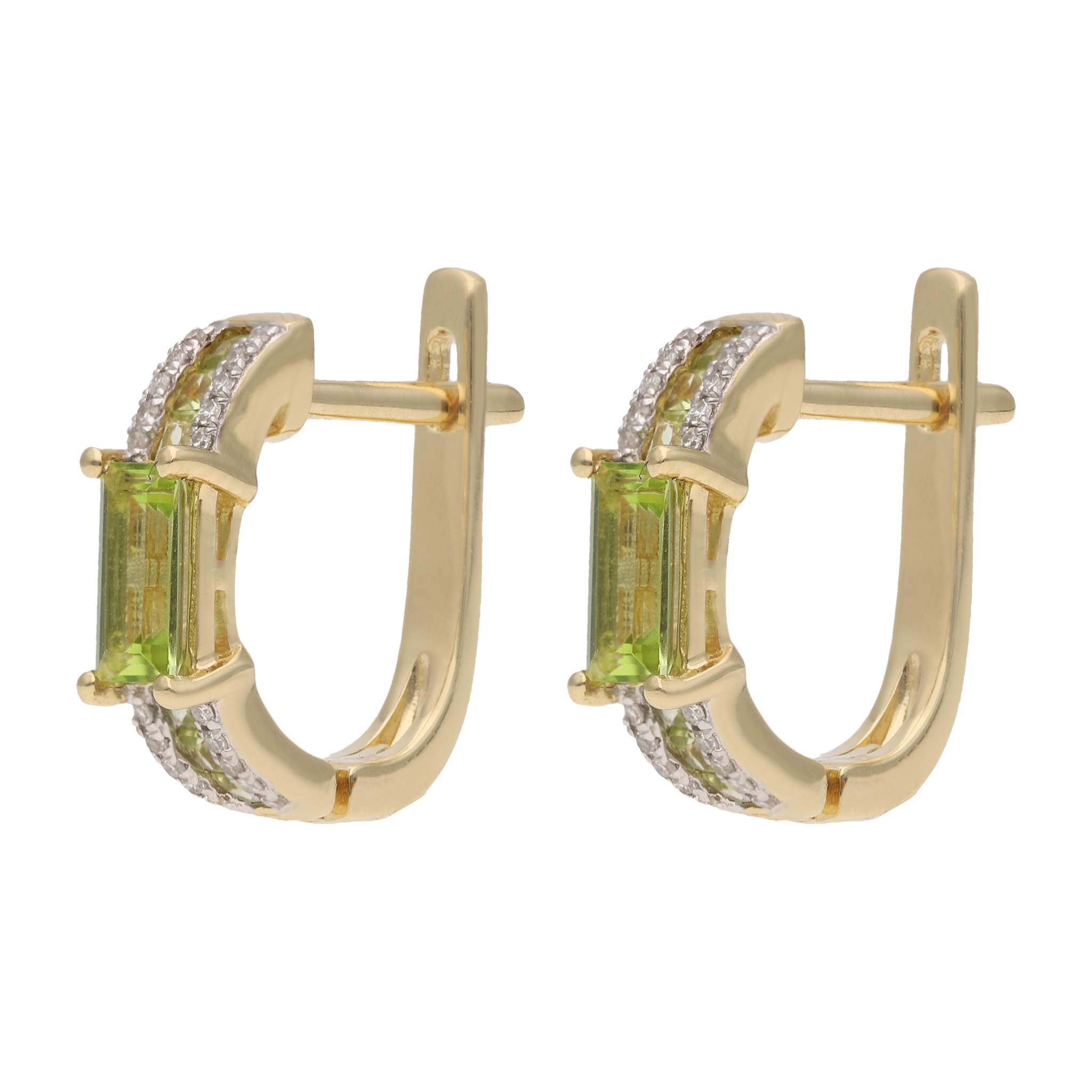 Arracadas peridot y brillantes oro amarillo 14K