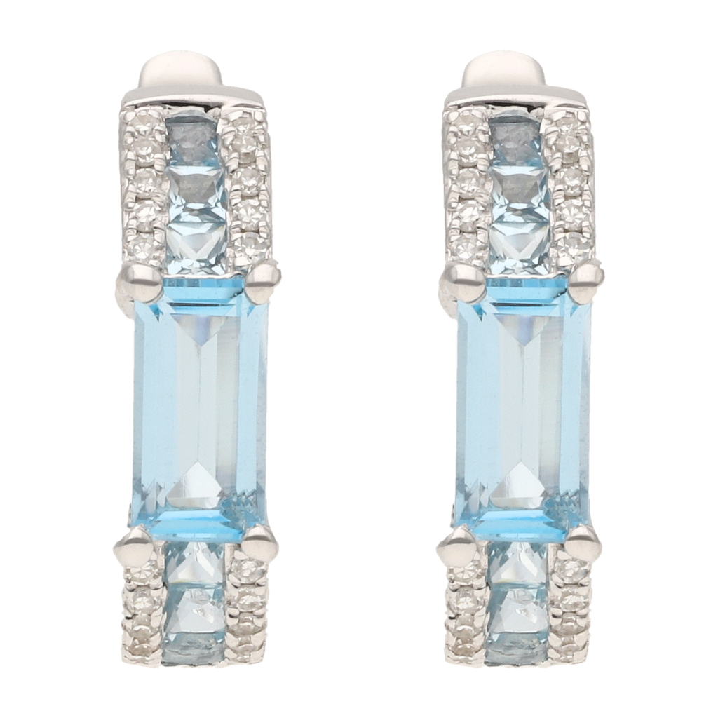 Arracadas topacio y brillantes oro blanco 14K