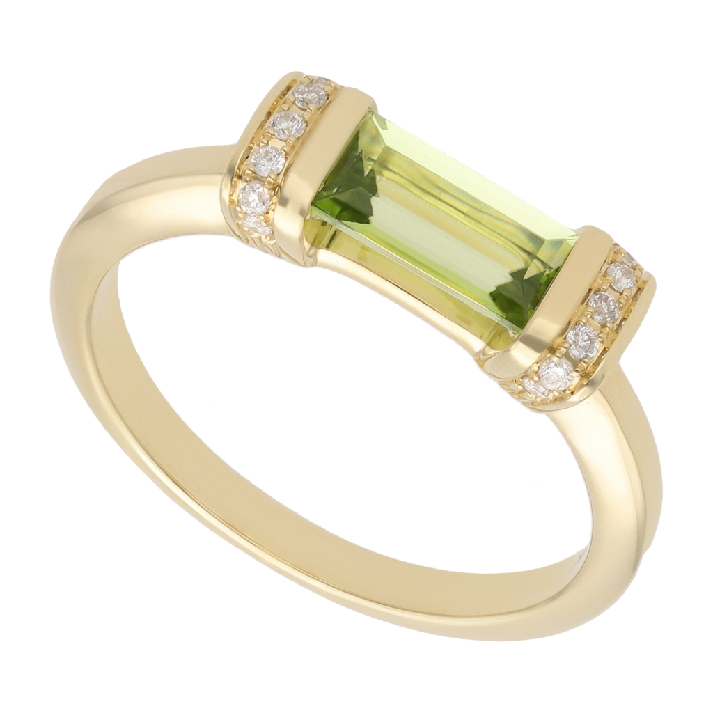 Anillo peridoto y diamantes oro amarillo 14K