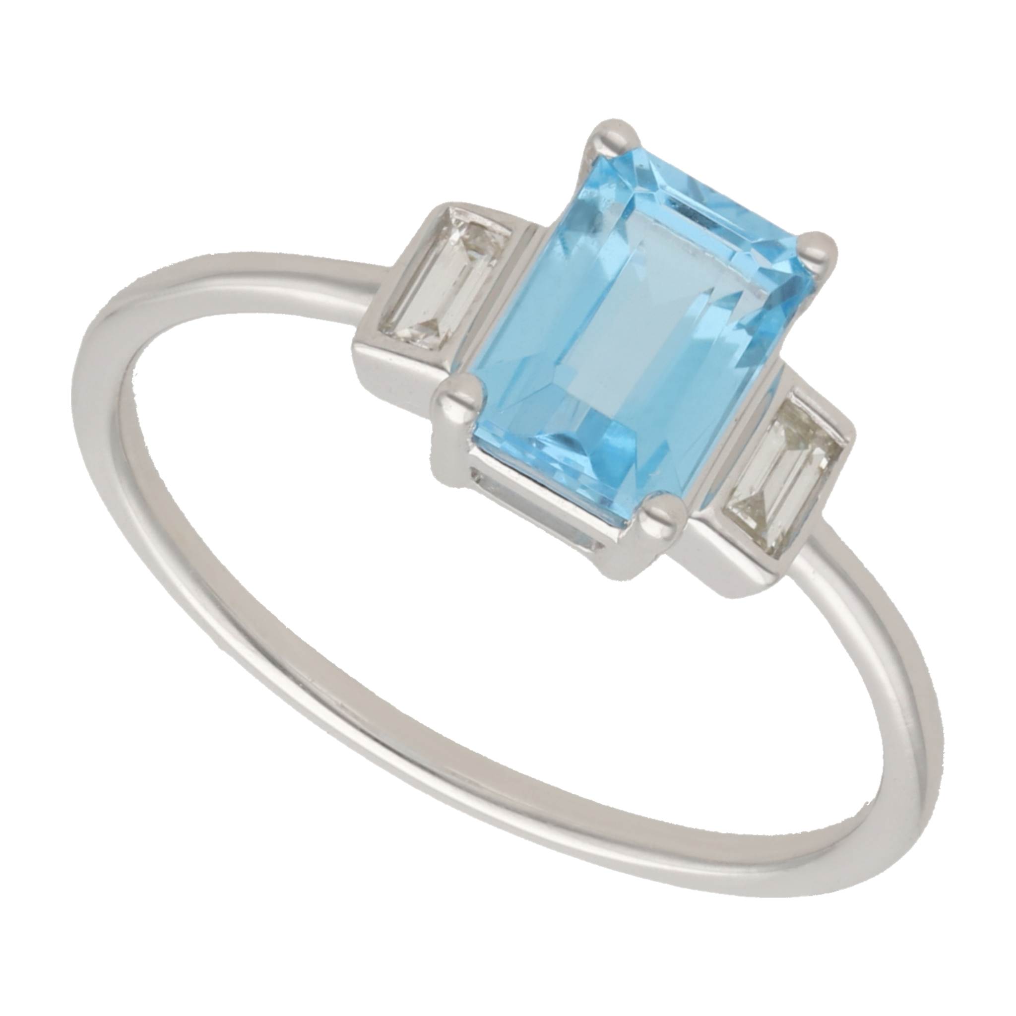 Anillo topacio azul oro blanco 14K