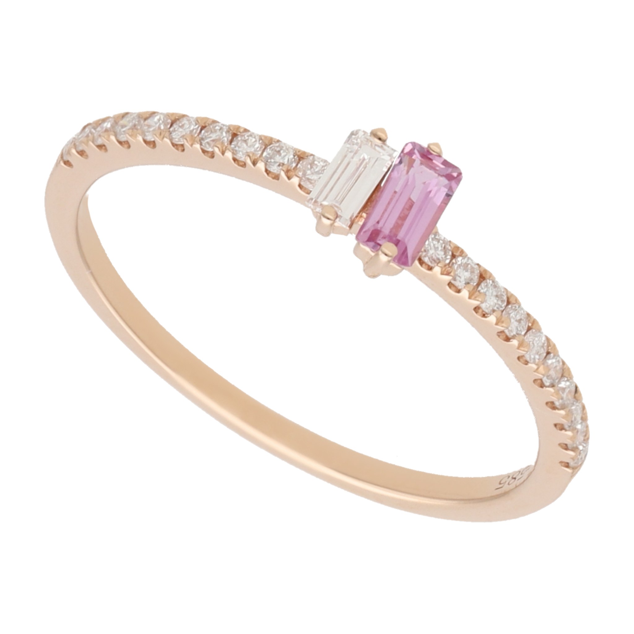 Anillo zafiro rosa y diamante 14K