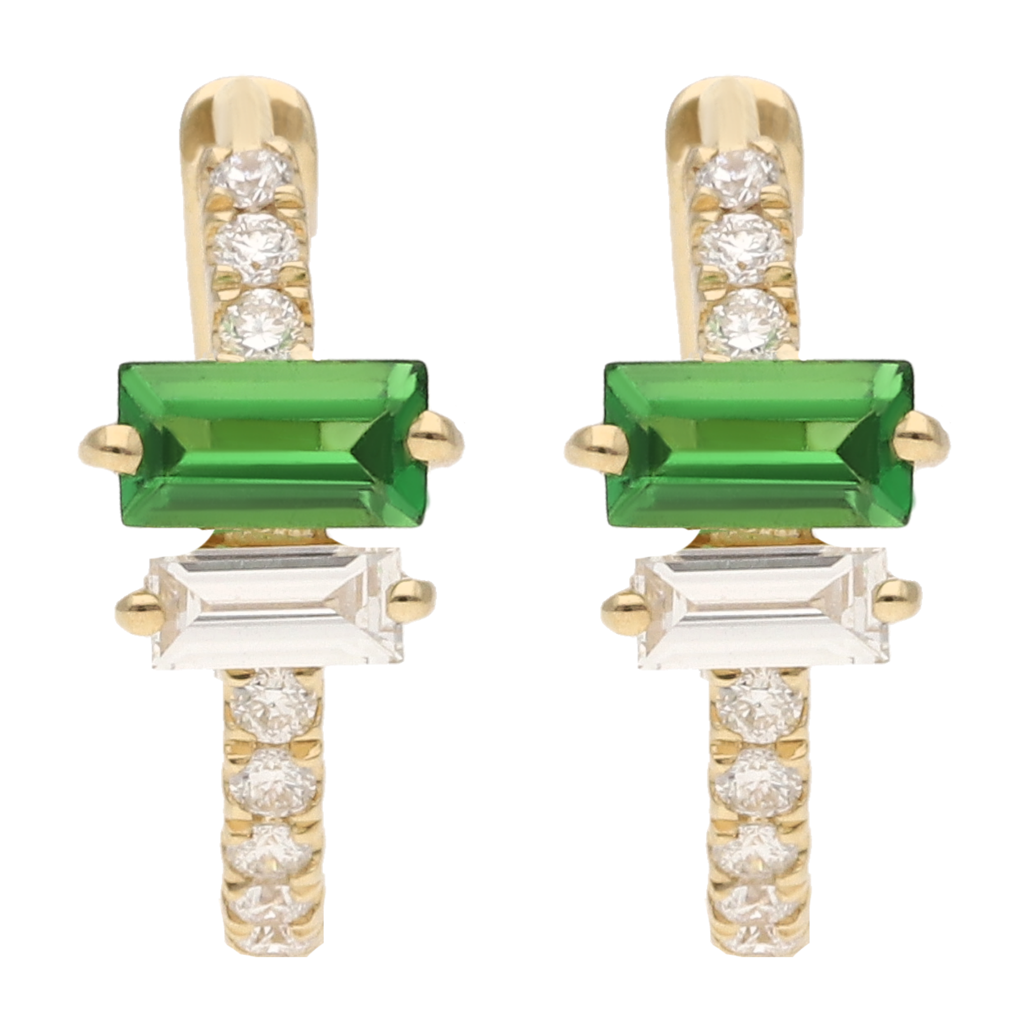 Arracadas tsavorita y diamantes 14K