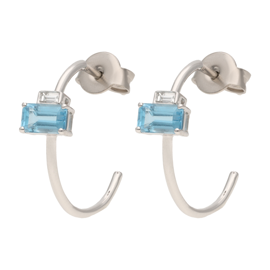 Arracadas topacio y diamante oro blanco 14K
