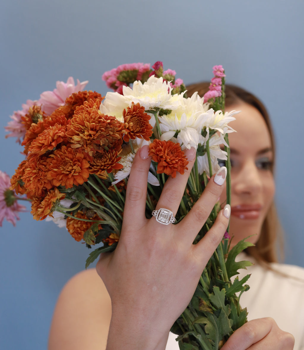 Anillo diamantes oro blanco 14K