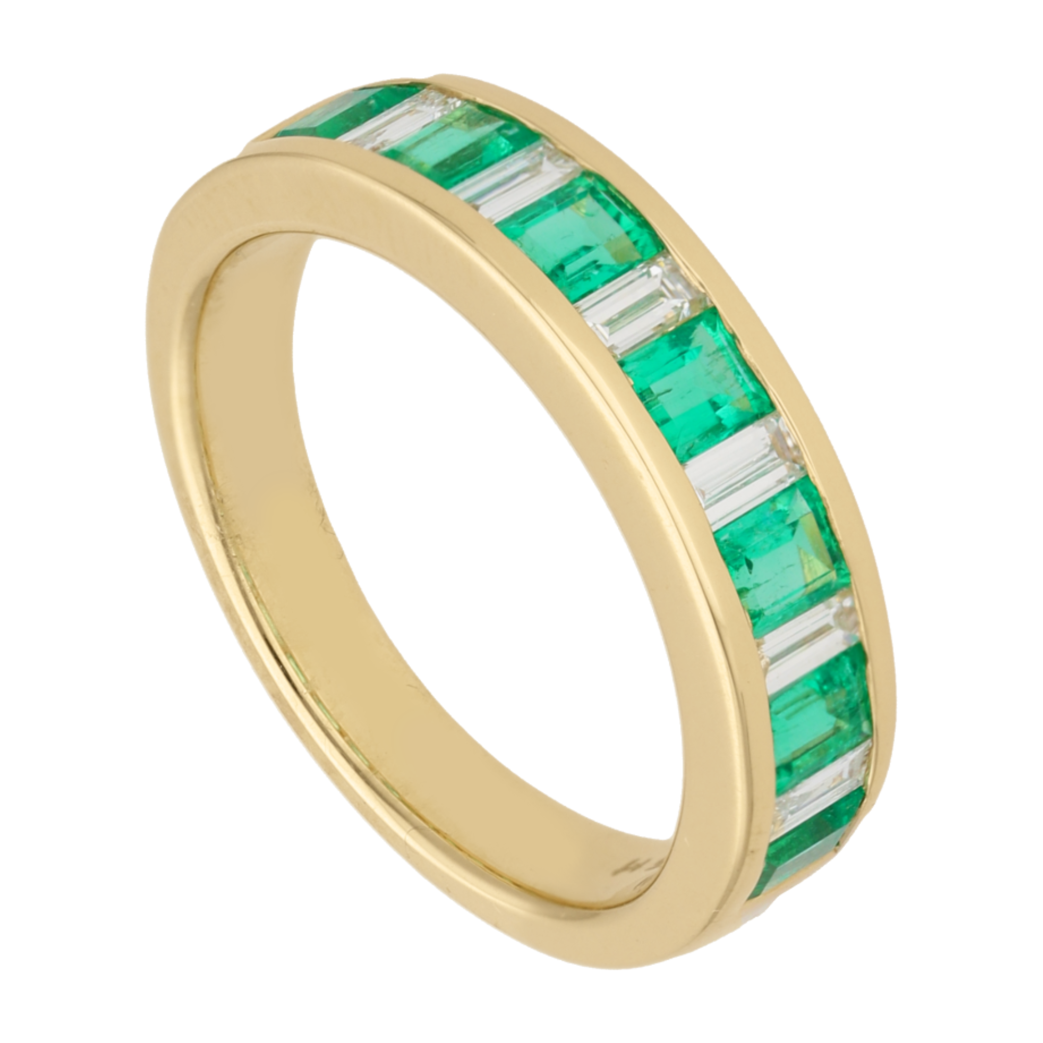Anillo esmeraldas princess y diamantes baguette 14K