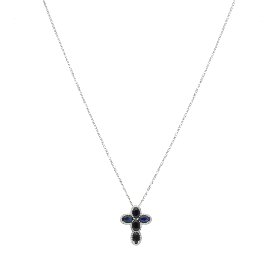 Collar cruz zafiros y diamantes 14K
