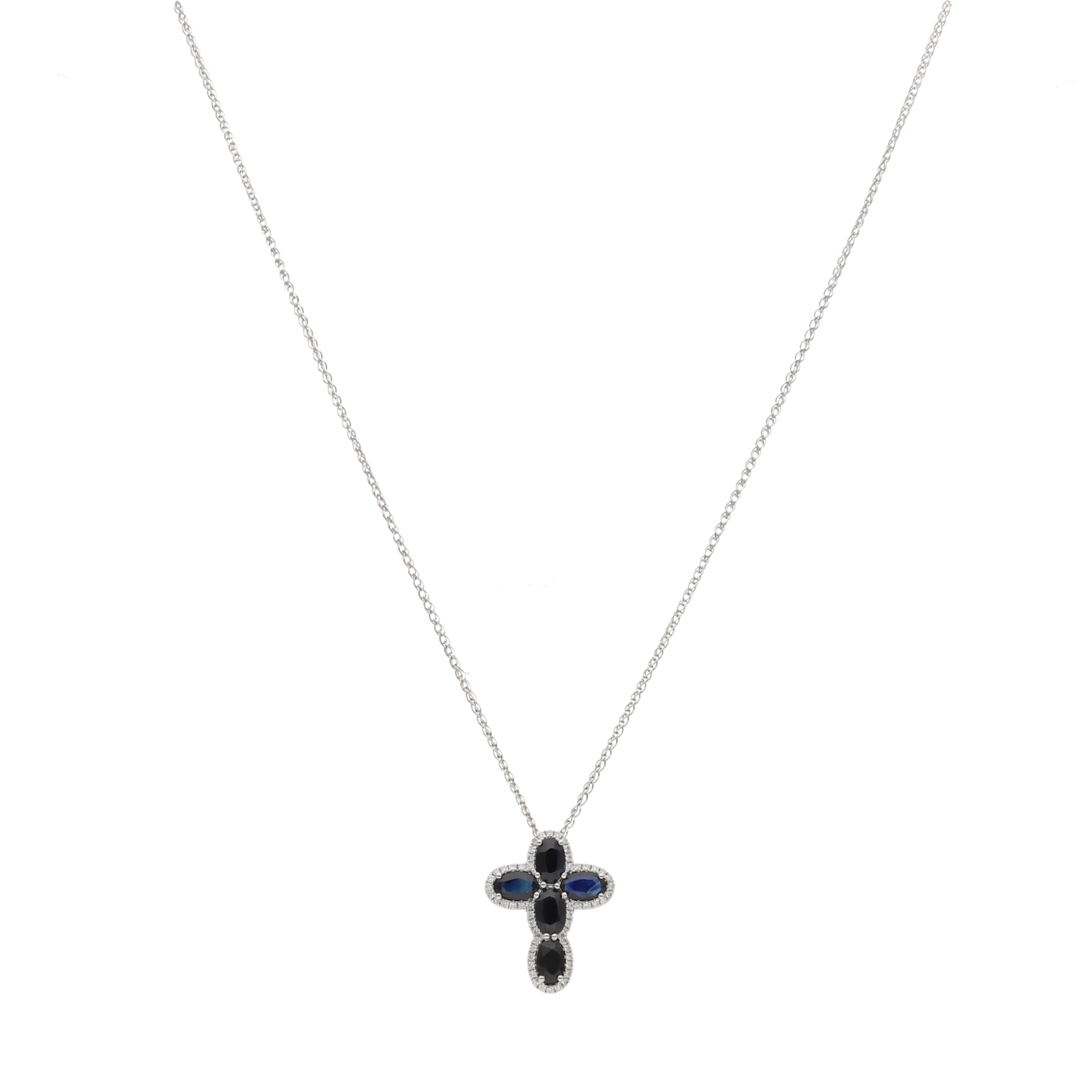 Collar cruz zafiros y diamantes 14K