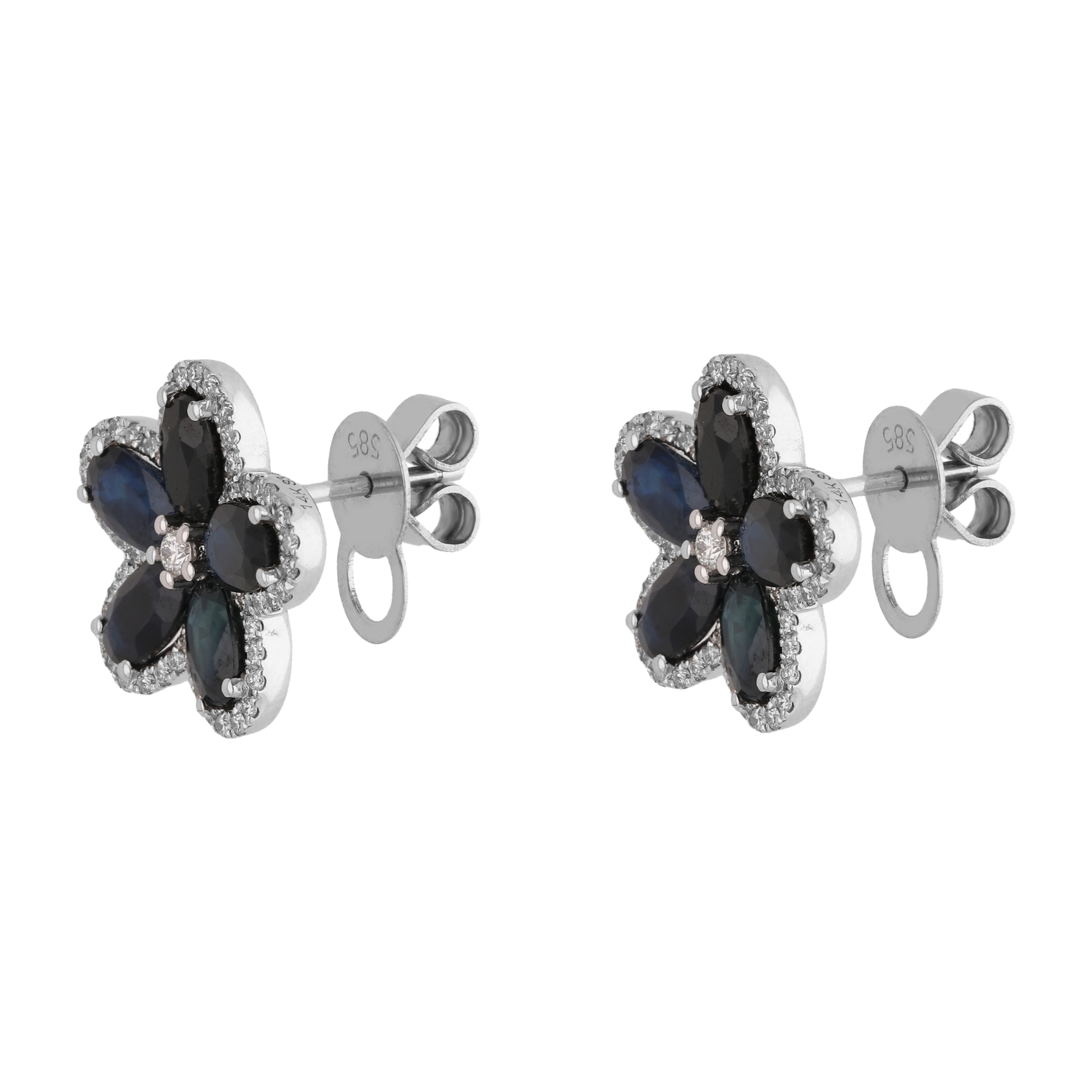 Broquel flor zafiros y brillantes 14K