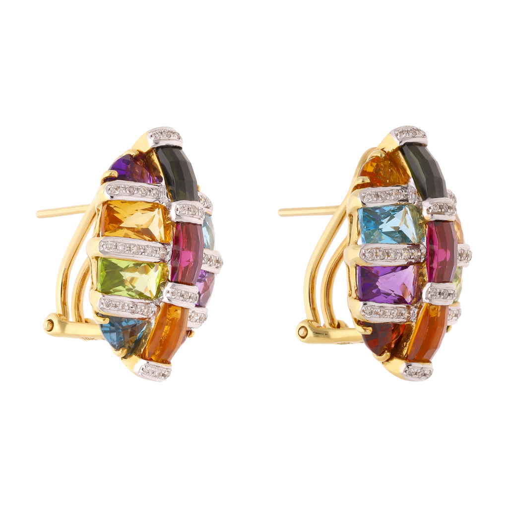 Aretes hoja semipreciosas y brillantes 14K