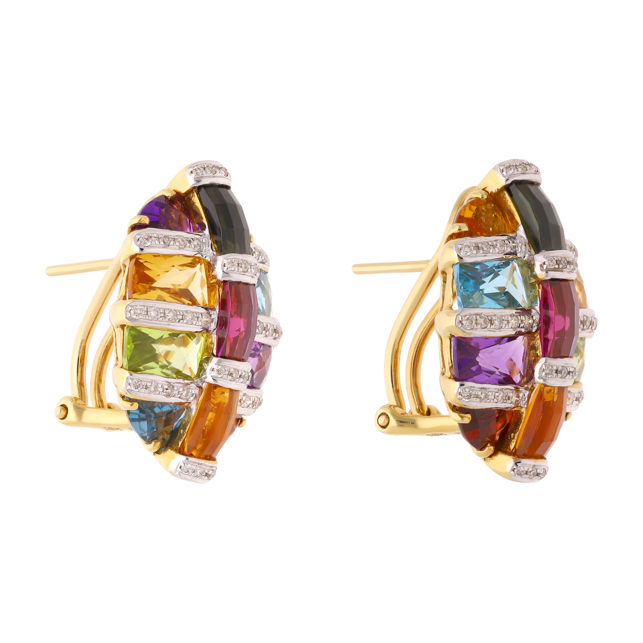 Aretes hoja semipreciosas y brillantes 14K