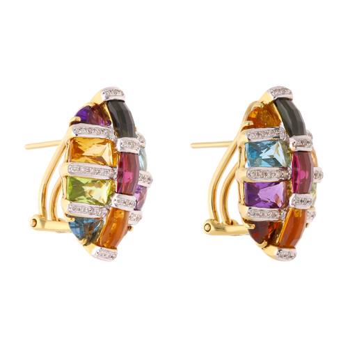 Aretes hoja semipreciosas y brillantes 14K