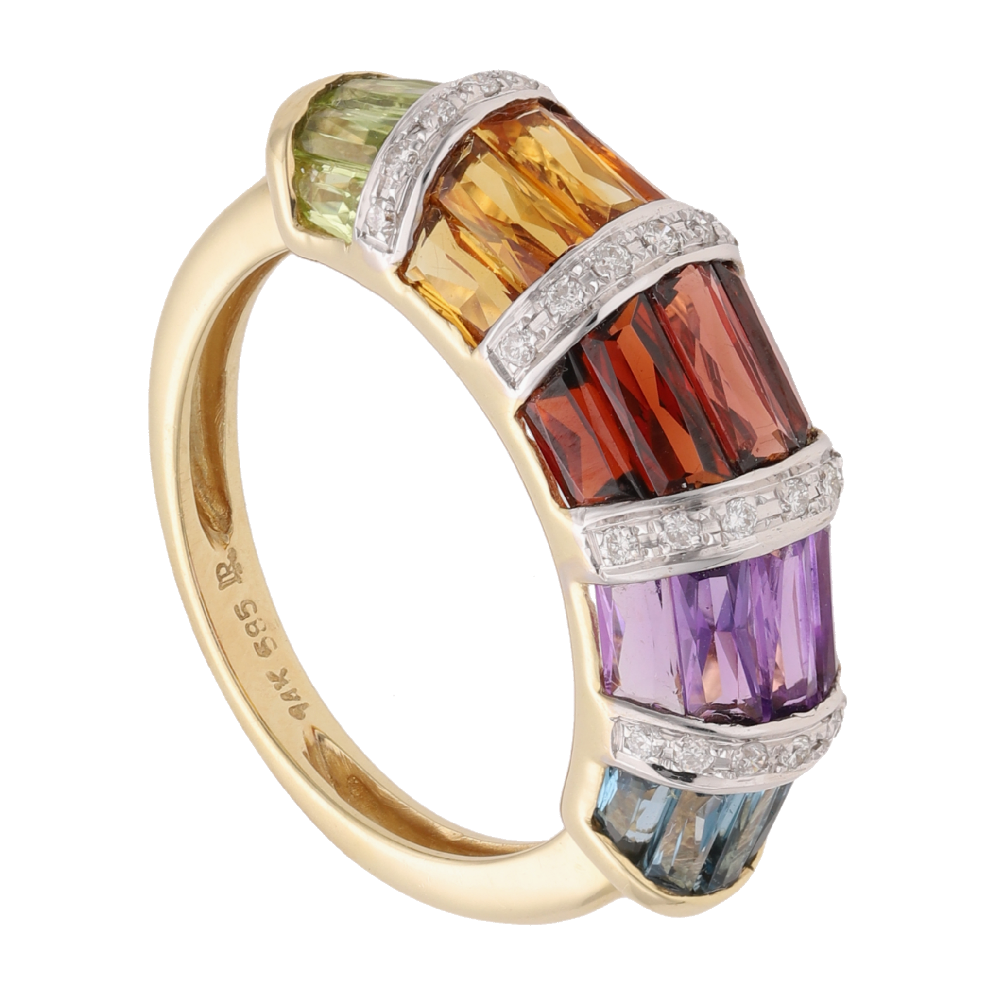 Anillo cabuchon semipreciosas 14K