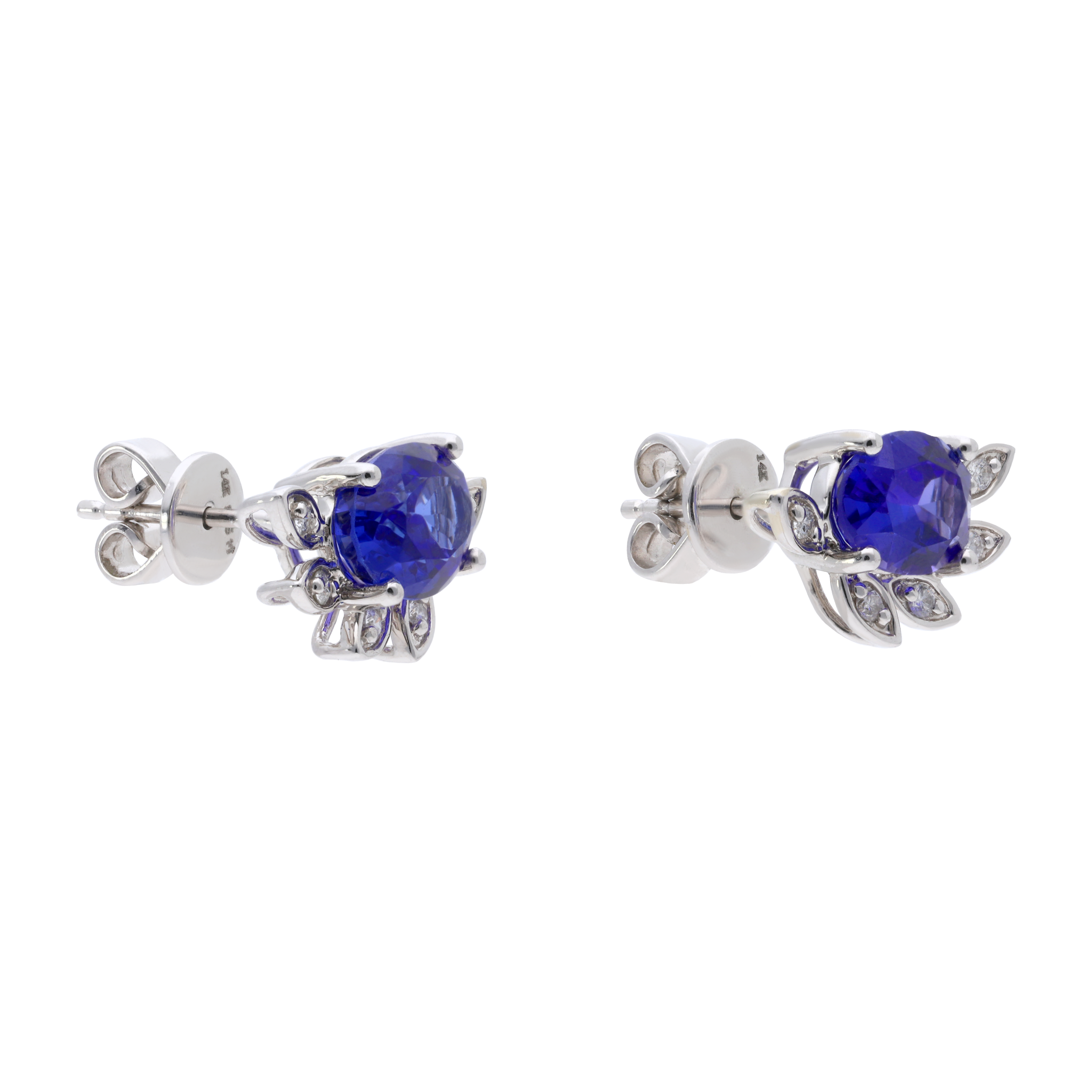 Broquel tanzanita hojas brillantes 14K