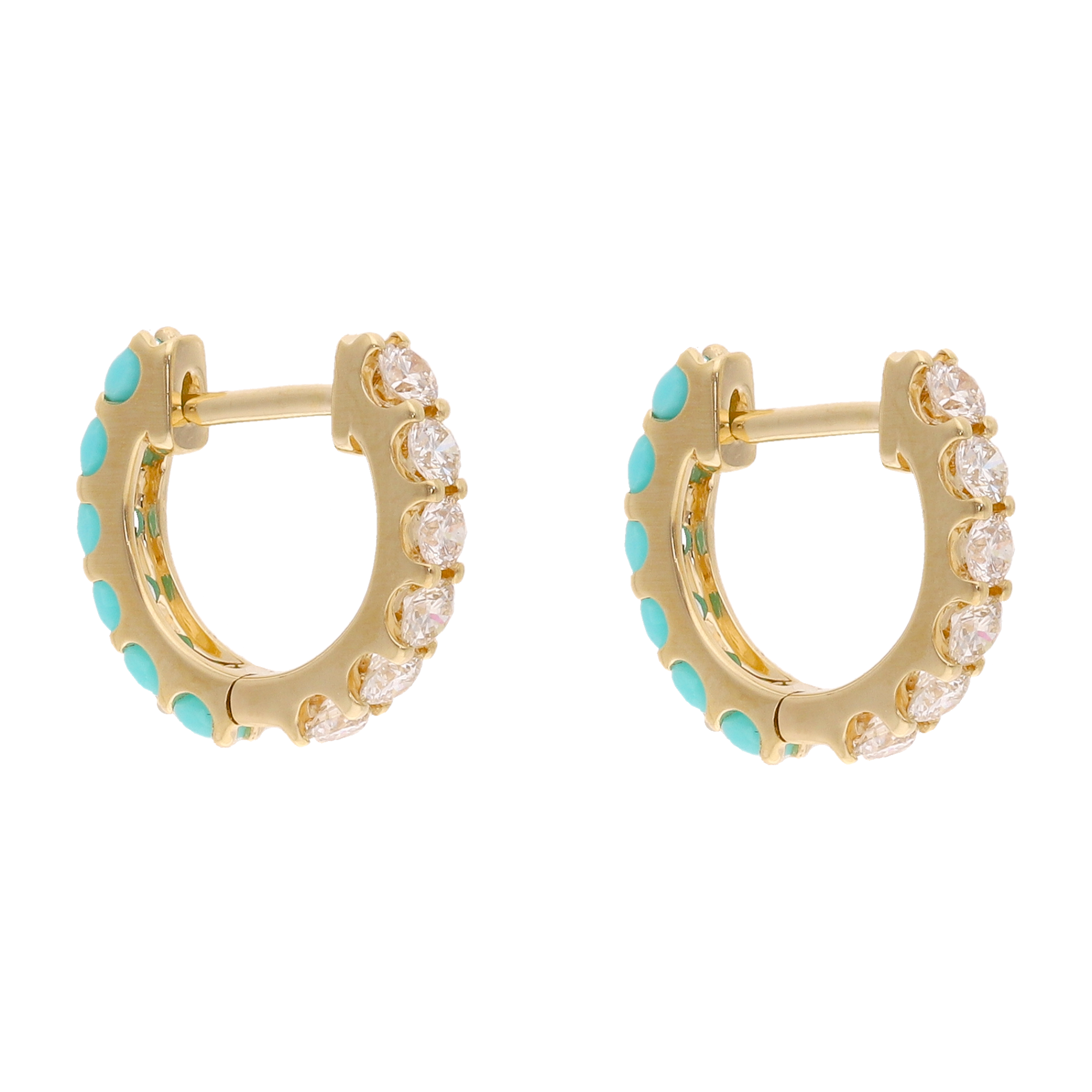 Huggies doble cara brillantes y esmeralda/zafiro/turquesa 14K