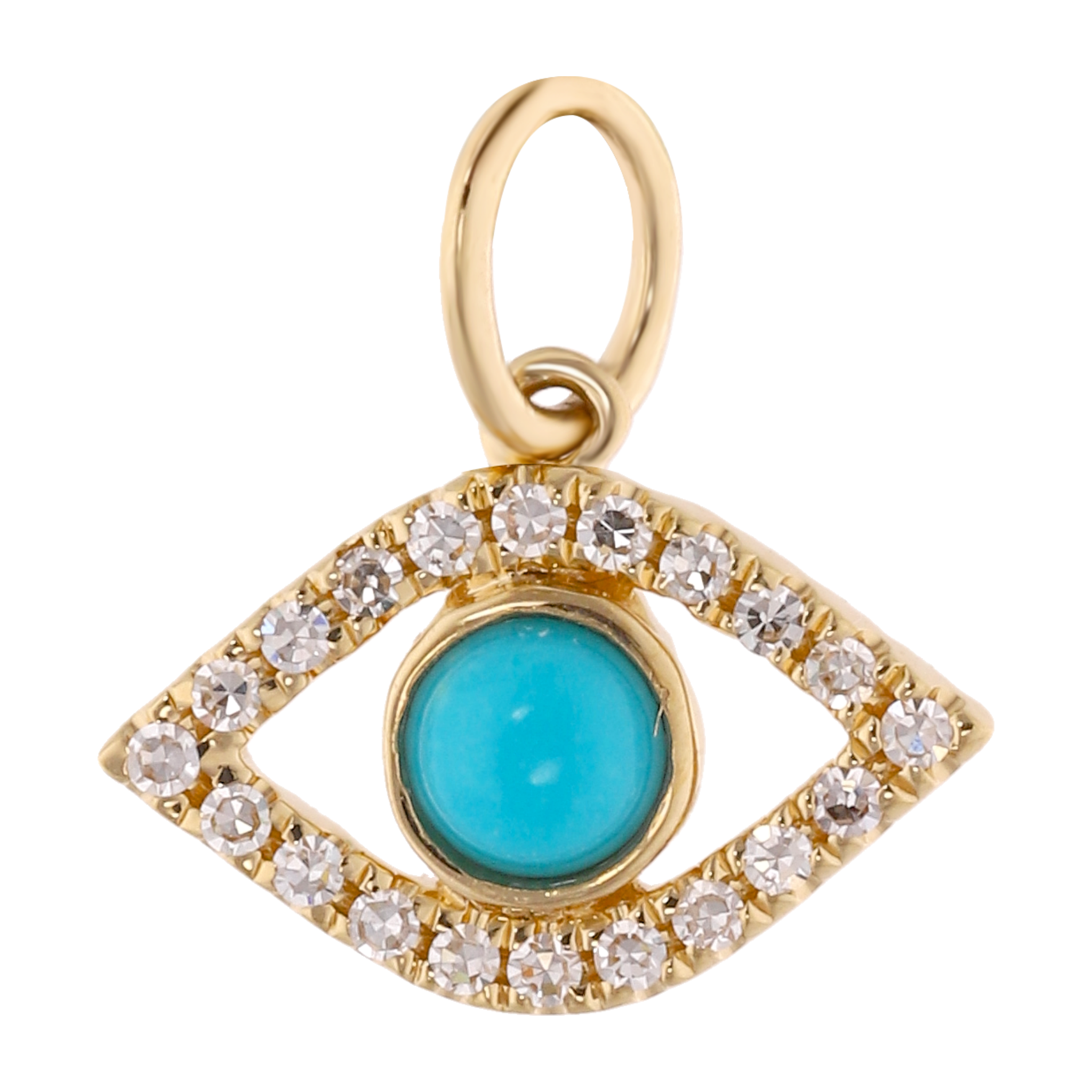 Dije ojo turco turquesa y diamantes 14K