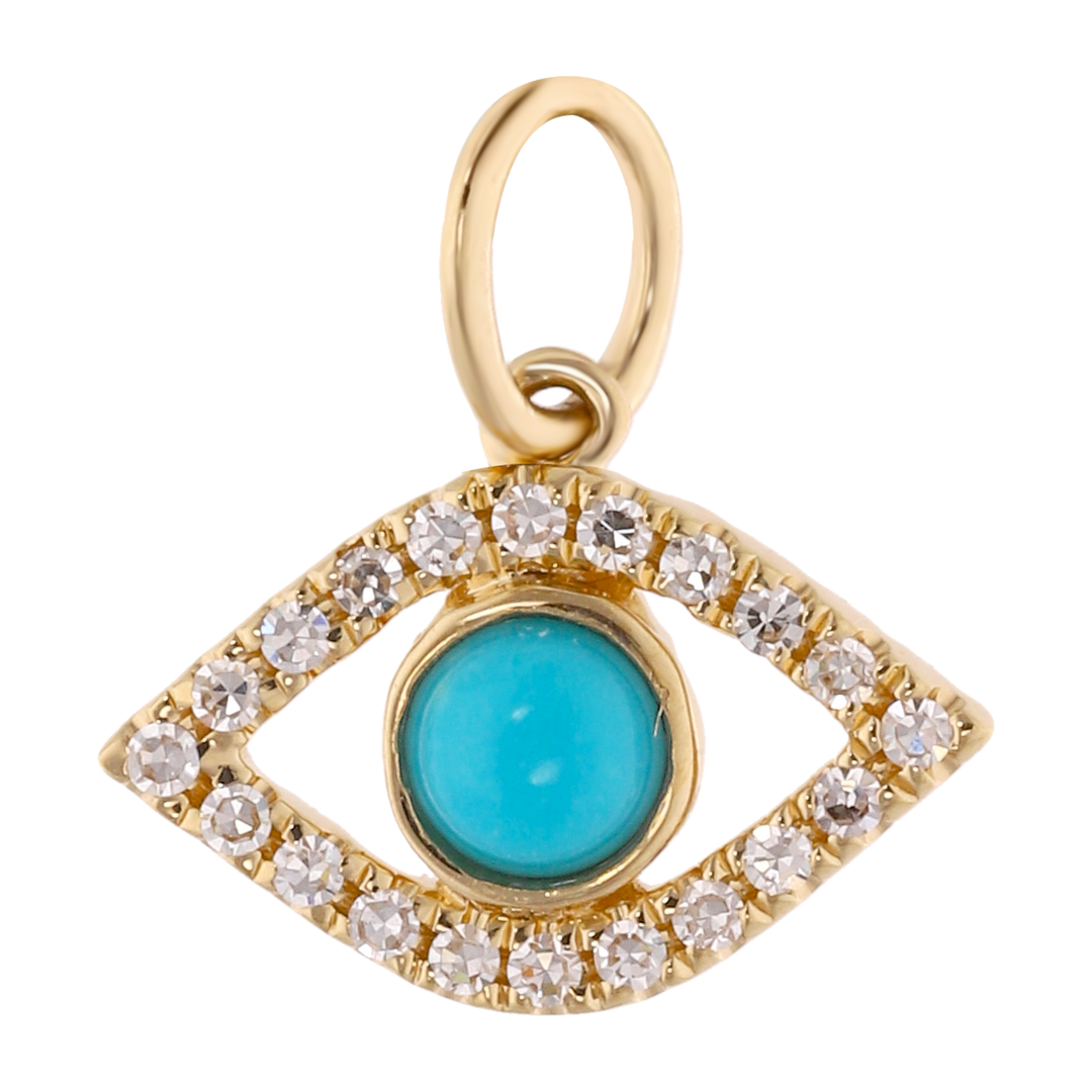 Dije ojo turco turquesa y diamantes 14K