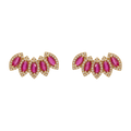 Aretes earclimber rubí y diamantes 14K