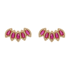 Aretes earclimber rubí y diamantes 14K