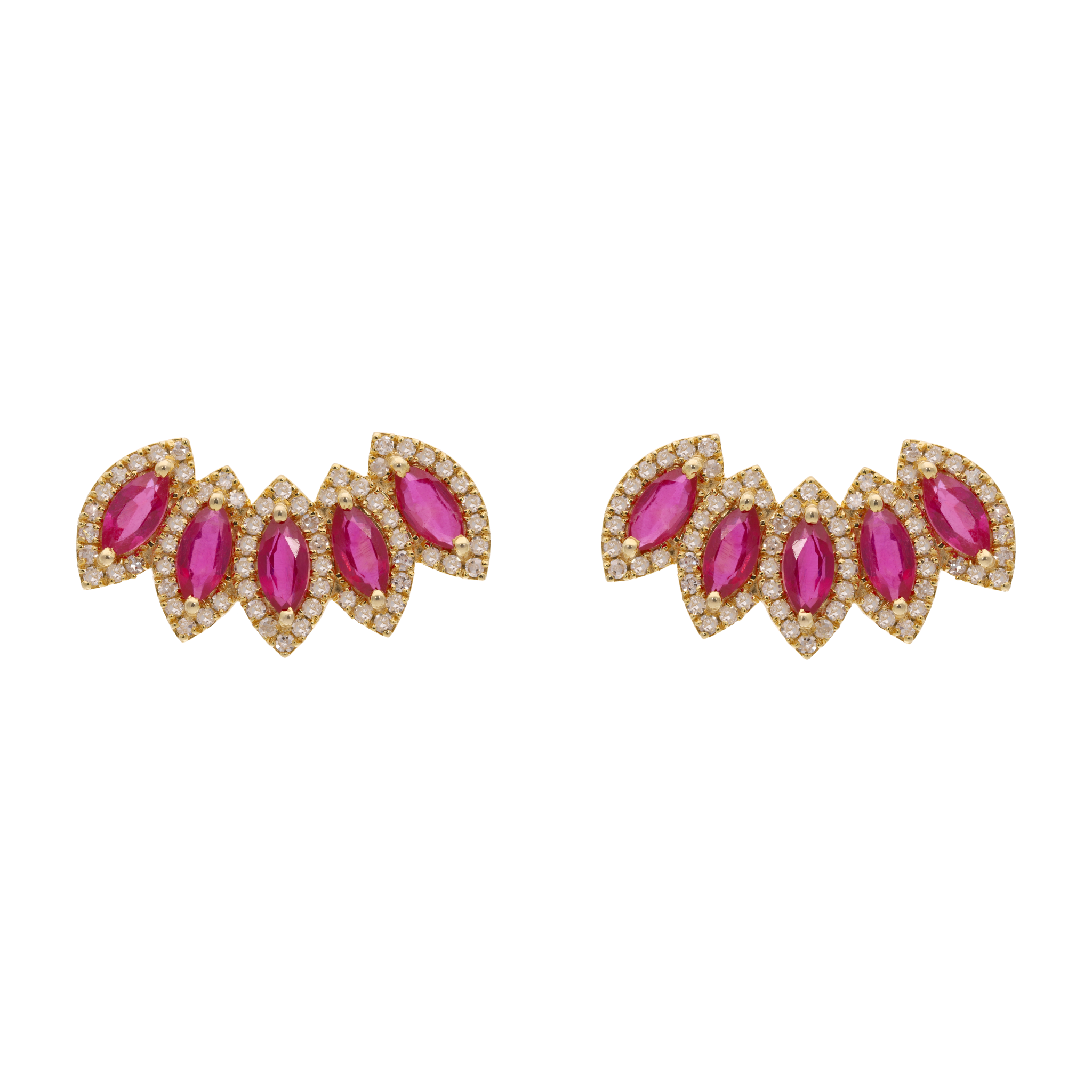 Aretes earclimber rubí y diamantes 14K