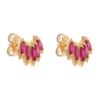 Aretes earclimber rubí y diamantes 14K