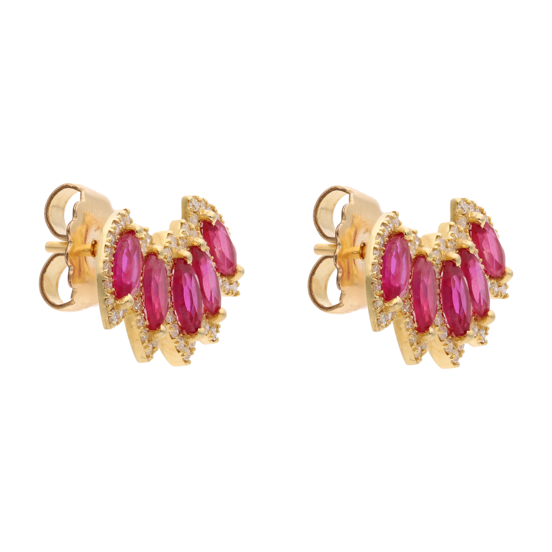 Aretes earclimber rubí y diamantes 14K
