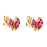 Aretes earclimber rubí y diamantes 14K