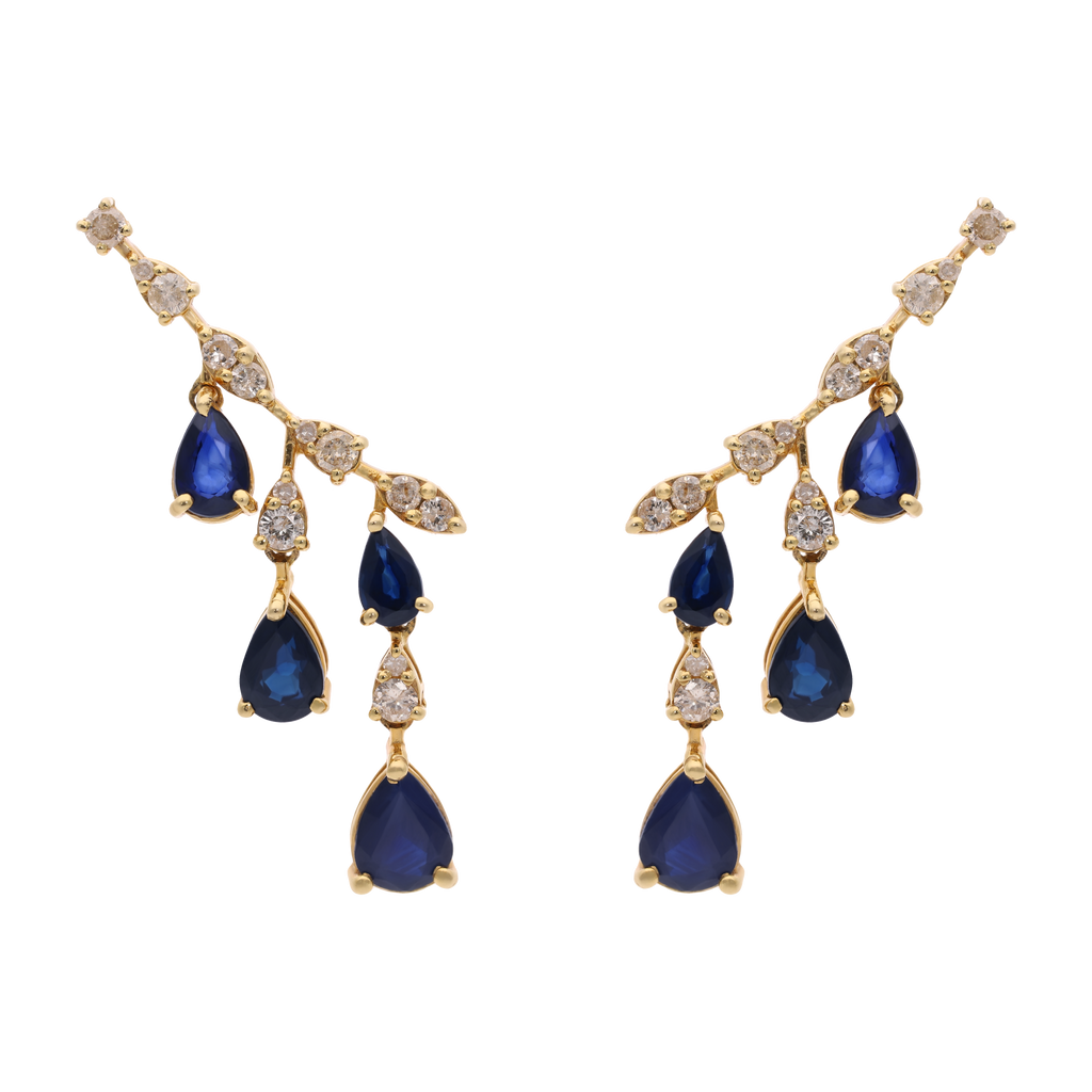 Aretes earclimber zafiros y diamantes 14K